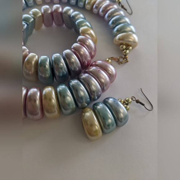 RARE! EVC 80's PLASTIC CHUNKY METALLIC PASTEL JEWELRY SET - Picture 6 of 12